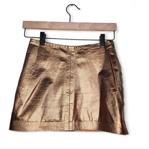 1980s Paat Quinn Vintage Bronze Crinkle Leather Mini Skirt Size XS